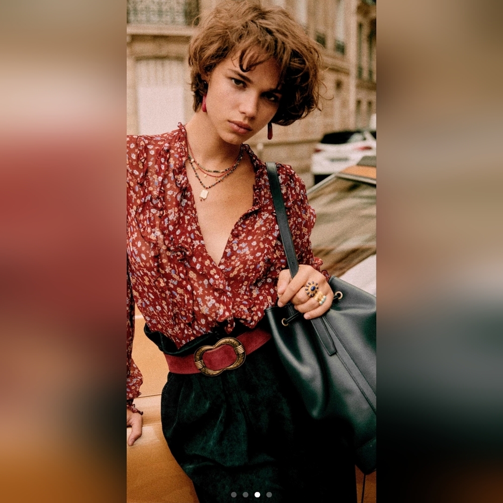 Sezane Céline Shirt Fleurs Bordeaux